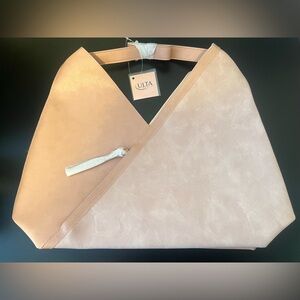Ulta blush Pink Criss Cross Tote Bag With Shoulder Strap faux leather NWT